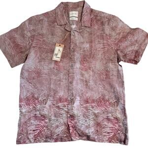 Stitch Note Linen Button Down Shirt Mens Medium NWT Short Sleeve 100% Linen